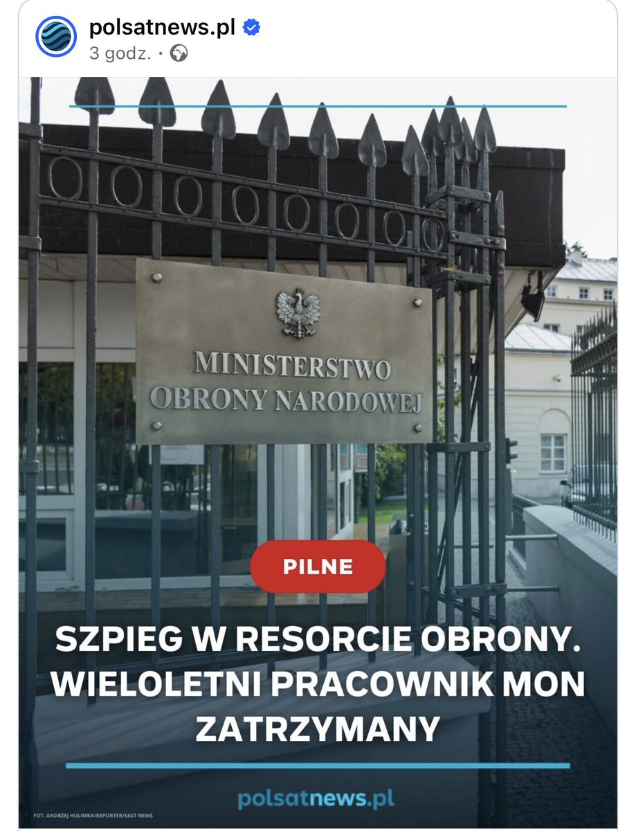 ZbKasperczuk's tweet image. ZATRZYMANO pracownika MON‼️
Jest oskarżony o szpiegostwo na rzecz ruskiego i białoruskiego wywiadu. Pracował w ministerstwie od lat 90-tych. 
#wywiad #szpieg #mon #KosiniakKamysz