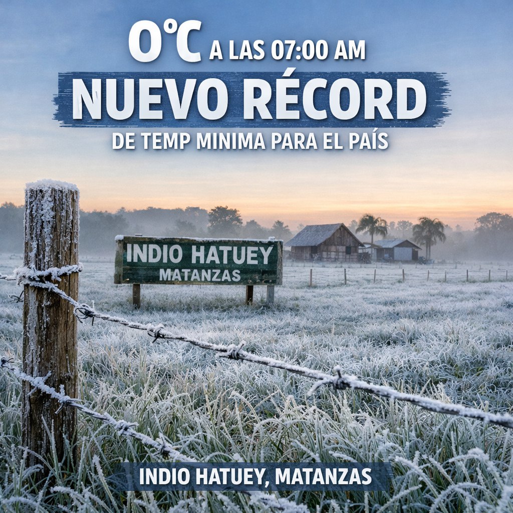 🇨🇺🥶 NUEVO RECORD DE TEMPERATURA MÍNIMA PARA EL PAIS

🌡️❄️ La temperatura en Indio Hatuey, Matanzas continuó descendiendo. 

⏰ A las 07:00 am reporta una Temperatura de 0°C

ℹ️ INSMET Cuba