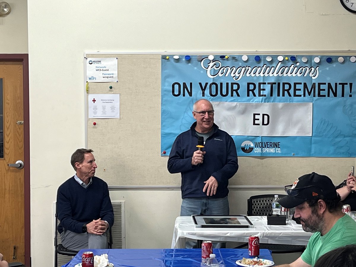 WolverineCoil's tweet photo. We recently celebrated Ed Grochowalski’s retirement after 37+ years at Wolverine Coil Spring! As a Department Lead and Master Set-Up Technician, his expertise and leadership made a lasting impact. Thank you, Ed. Enjoy your well-earned retirement! https://t.co/4K2p66UPwi