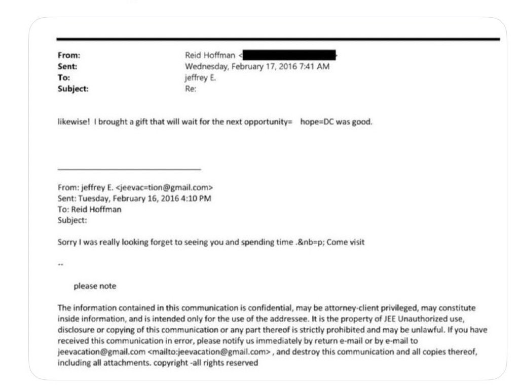 pavan42's tweet photo. Microsoft buys LinkedIn for $26.2B in 2016.

Now look at Feb 16–17, 2016:
Hoffman emails Epstein “I brought a gift,” “miss seeing you.”..
Same day: Microsoft–LinkedIn talks reportedly begin.

Both Hoffman and Gates appear in Epstein files.

Coincidence… or worth investigating? https://t.co/01DVt1X9OO