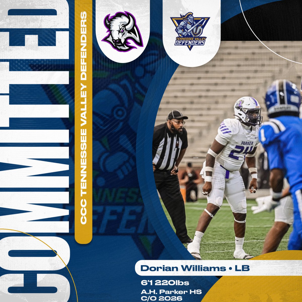 DorianWill32523's tweet photo. After talking with family and coaches, I’m proud to announce my official commitment to Tennessee valley community college! Thank you AGTG🏈🫶🏿 https://t.co/w03LwGR928