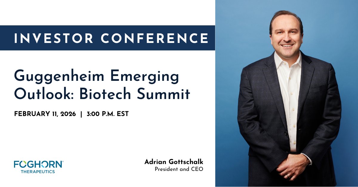 foghorntx's tweet photo. As we advance our first-in-class pipeline focused on cancers with significant unmet need, hear from $FHTX CEO Adrian Gottschalk at the Guggenheim Emerging Outlook: Biotech Summit. Register here: https://t.co/5HuPUkmv7B https://t.co/nIS7SRIuod