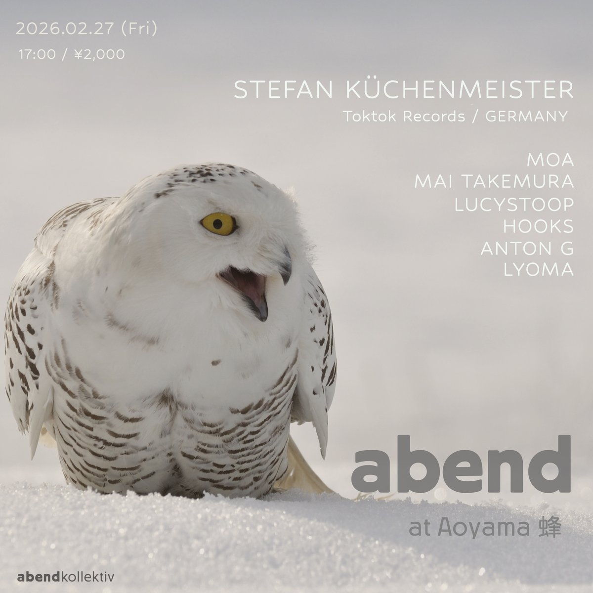 abendkollektiv's tweet photo. 今月は、ドイツ・カッセルからTOKTOKのメンバー、またZOKZOKの首謀者でもある、STEFAN KÜCHEMMEISTERを迎えたテクノパーティーを、21日（金）に宇都宮popyyy.lab、27日（金）に青山蜂、28日（土）に北千住Outputと3ヶ所で行います。
https://t.co/lOyfJjzc5r https://t.co/qWm3lAgET4