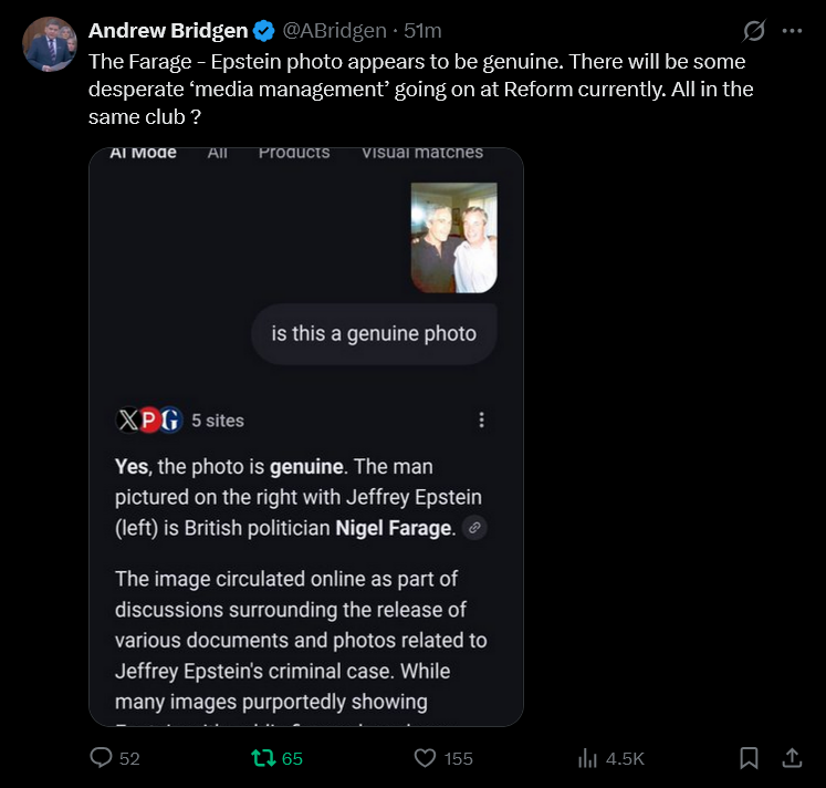 RestoreTeesside's tweet photo. @antmiddleton You made the right decision to stand as an independant Ant. It looks like Farage was also an associate/friend? of Epstein #AM4LM https://t.co/hHgJqAyUes