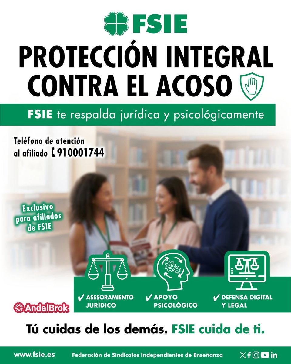🛡️ En #FSIE reforzamos la Protección Integral contra el Acoso. Porque tú cuidas de los demás, nosotros cuidamos de ti.

✅ Asesoría jurídica 
✅ Apoyo psicológico 
✅ Defensa digital

Más info👉 fsie.es/actualidad-com…

#ProtecciónDocente #EstamosContigo #BienestarProfesional