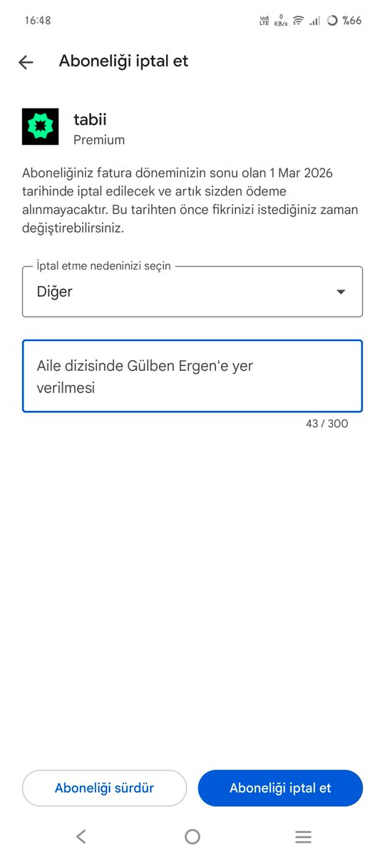 Yoğunluğumdan dolayı izlemediğim halde Gökkuşağı Faşizmi gibi güzel işler çıkardığı için sırf destek olsun diye yıllık üye olduğum Tabii'deki üyeliğimi sonlandırıyorum. Tekrar üye olacağım, TRT, Tabii desteği hak ediyor. Ama yaptıkları yanlışı anlasınlar <a href="/tabiiresmi/">tabii</a> <a href="/tcailesosyal/">T.C. Aile ve Sosyal Hizmetler Bakanlığı</a>
