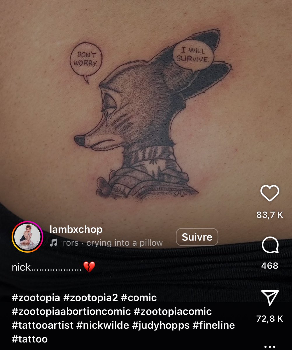 where is the woman that said zootopia has "no cultural impact" SISTER SOMEONE GOT THE ABORTION COMIC TATTOOED ON THEM FOREVER 😭