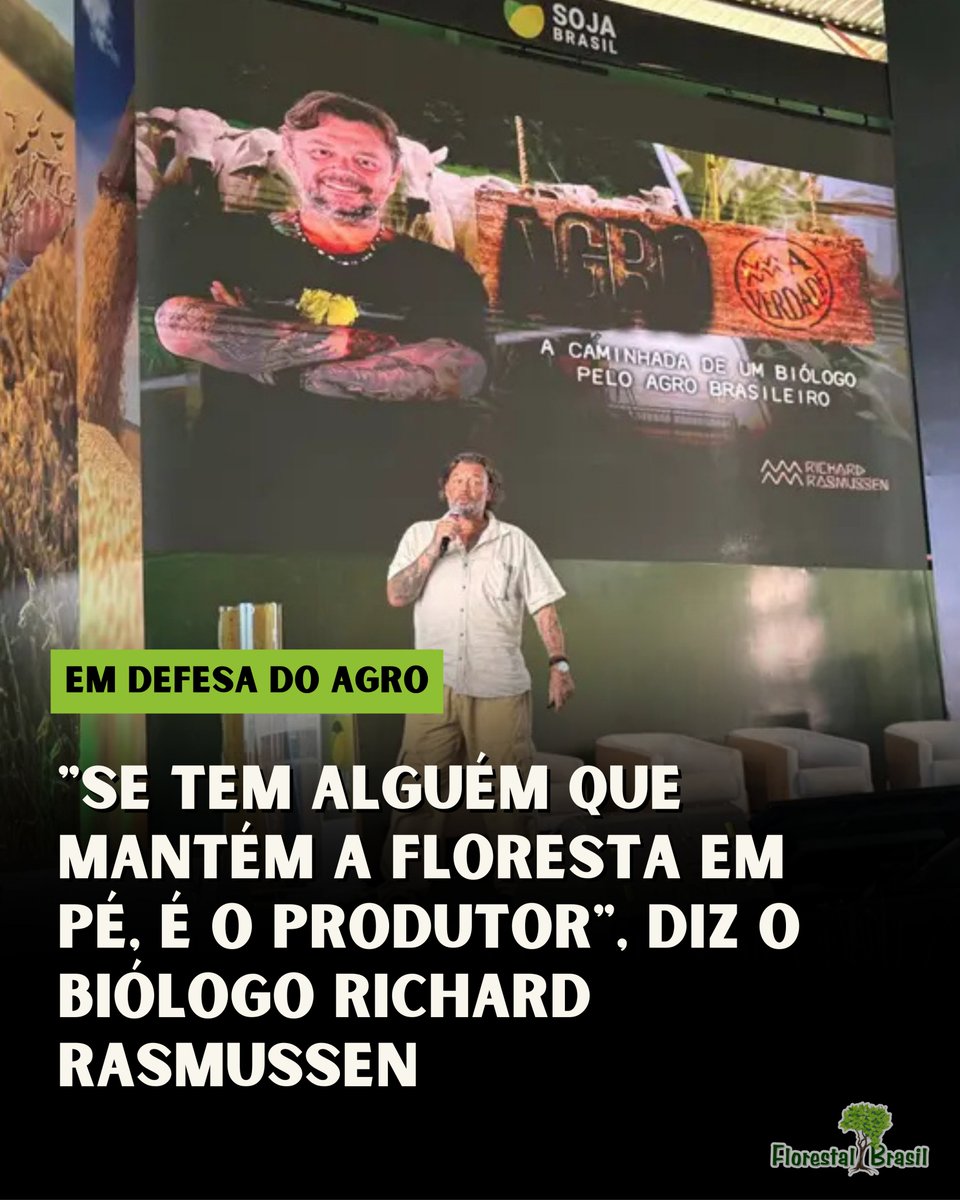 florestalbrasil's tweet photo. Durante a Abertura Nacional da Colheita da Soja em Porto Nacional (TO), o biólogo e apresentador Richard Rasmussen fez uma defesa enfática do agronegócio brasileiro, afirmando que a visão da sociedade urbana sobre o setor é equivocada e desconectada da realidade.

​🌿 "Conservação se faz com Manejo"

​Rasmussen argumentou que o Brasil é líder global em áreas protegidas e destacou um dado crucial: grande parte da vegetação nativa preservada no país (cerca de 30%) está dentro de propriedades privadas, cumprindo as exigências do Código Florestal (Reservas Legais e APPs).

​"Se tem alguém mantendo a floresta em pé no Brasil, são os produtores rurais", disparou o biólogo.

​🐗 O Exemplo do Queixada

​Para ilustrar que produção e biodiversidade podem coexistir, ele citou estudos sobre o queixada (porco-do-mato). Segundo os dados apresentados, 67% desses animais no Centro-Oeste circulam dentro de fazendas.

"Onde há queixada, há onça-pintada", disse ele, sugerindo que os ecossistemas dentro das áreas produtivas continuam funcionais.

​🏙️ Cegueira Urbana

​O biólogo provocou o público afirmando que a facilidade de acesso aos alimentos no supermercado tornou o processo produtivo "invisível" para quem mora na cidade, gerando críticas infundadas ao setor que, segundo ele, alia eficiência econômica com responsabilidade ambiental.

Você concorda com a afirmação do famoso biólogo Richard Rasmussen?

​#agronegocio #richardrasmussen #soja #meioambiente #codigoflorestal