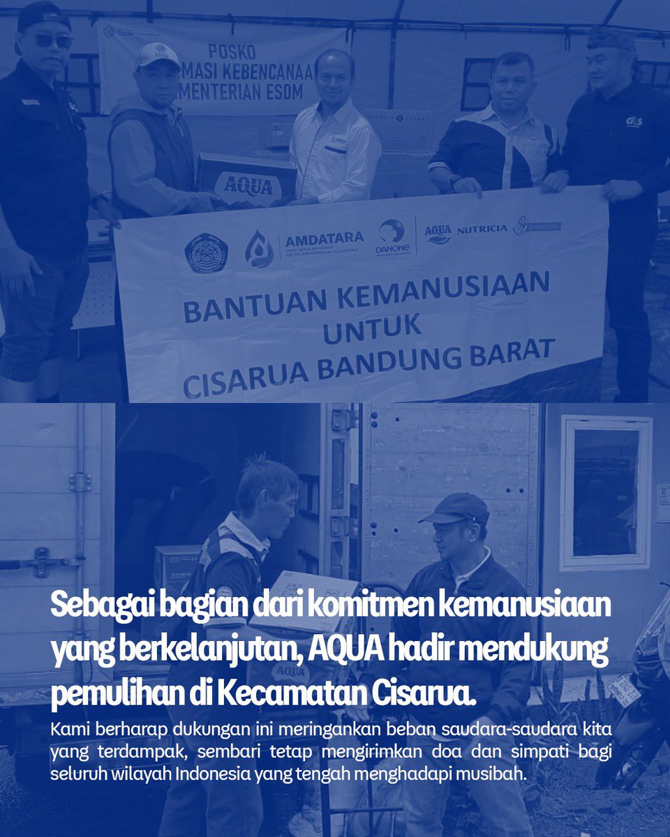 aqua_lestari's tweet photo. Merespon bencana tanah longsor yang melanda Kampung Pasir Kuning, Kabupaten Bandung Barat, akhir Januari lalu, AQUA bekerja sama dengan Posko Bencana Badan Geologi Kementerian ESDM bergerak cepat menyalurkan bantuan kemanusiaan tahap awal. https://t.co/K6keAhLcYd