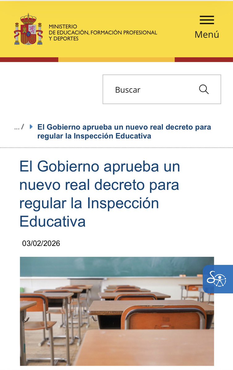 📢 Nueva normativa estatal sobre Inspección Educativa. 

El Gobierno aprueba un nuevo Real Decreto que regula de forma integral la Inspección Educativa: funciones, principios, acceso al Cuerpo, formación y desarrollo profesional.

🔗 educacionfpydeportes.gob.es/prensa/actuali…