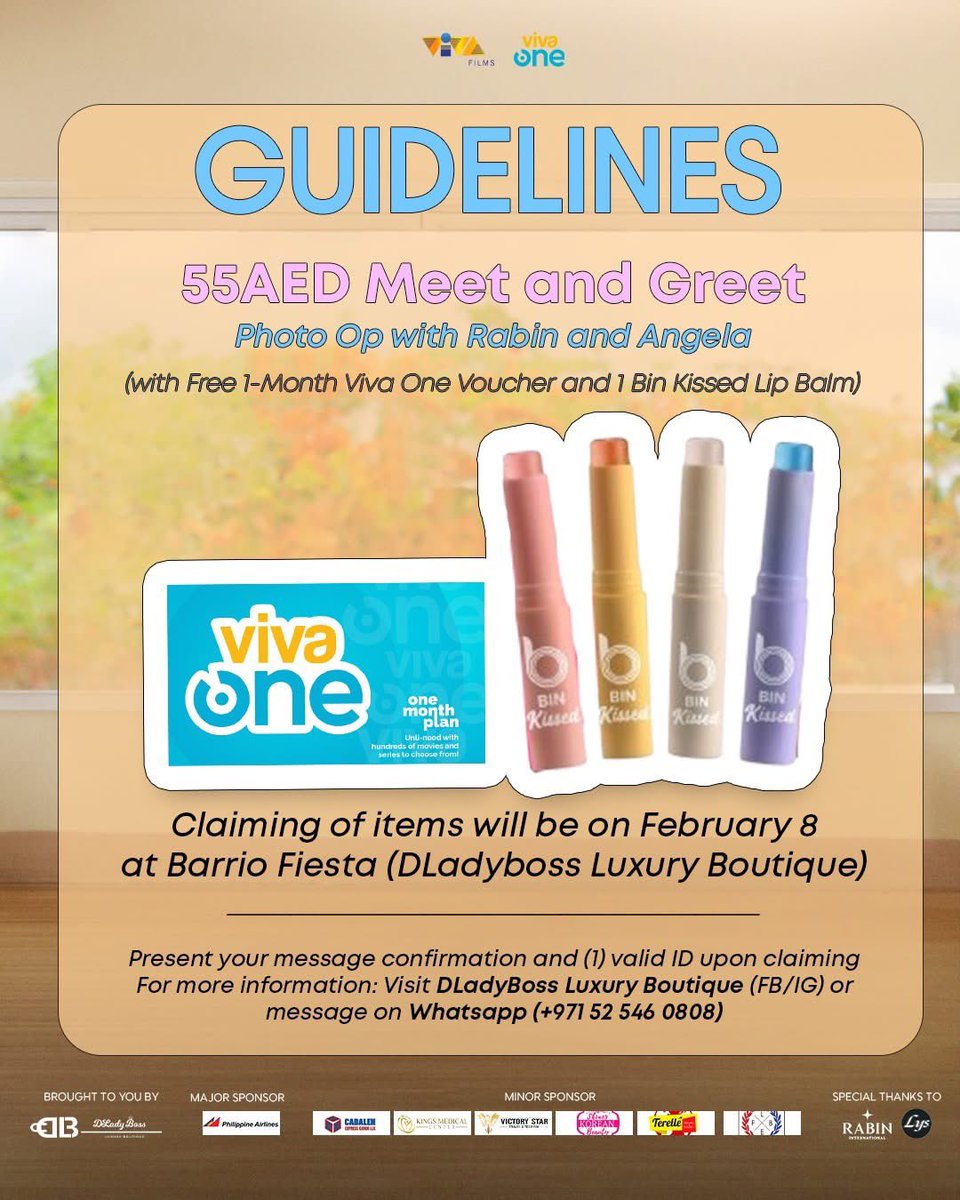VIVA_MiddleEast's tweet image. Ready to MEET &amp;amp; GREET #RabGel here in Dubai? 👀💖

Catch them at a special FAN MEET brought to you by Viva Films, Viva One, and DLadyBoss Luxury Boutique at BARRIO FIESTA DUBAI 2026!

📍 Zabeel Park, Gate 5 – Dubai
🗓 February 8 | Sunday