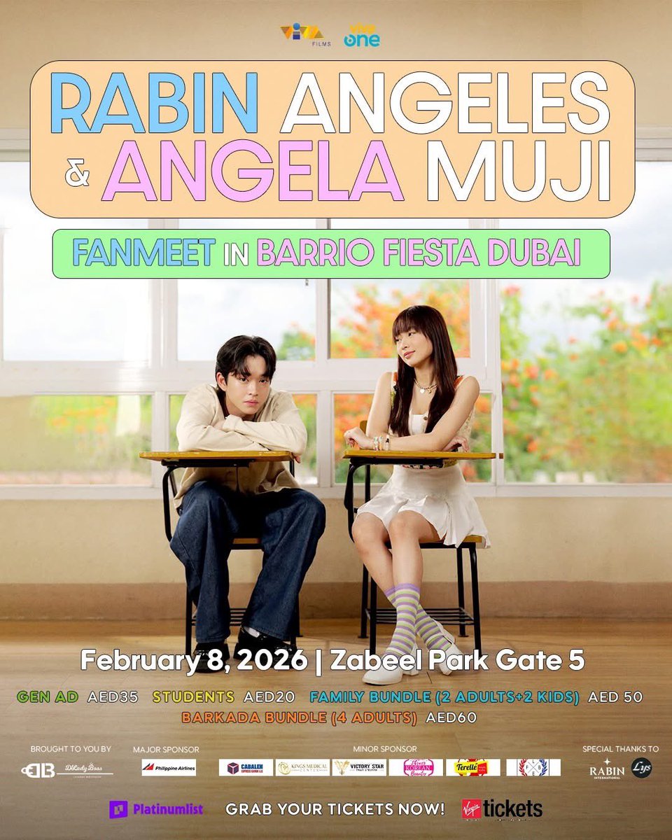 VIVA_MiddleEast's tweet image. Ready to MEET &amp;amp; GREET #RabGel here in Dubai? 👀💖

Catch them at a special FAN MEET brought to you by Viva Films, Viva One, and DLadyBoss Luxury Boutique at BARRIO FIESTA DUBAI 2026!

📍 Zabeel Park, Gate 5 – Dubai
🗓 February 8 | Sunday