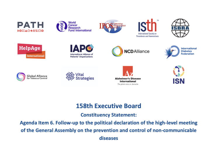 ISNkidneycare's tweet image. The 158th @WHO Executive Board session (#EB158) kicked off on February 2, with #NCDs on the agenda.

The ISN co-signed the constituency statement on item 6, led by the @NCDAlliance. We welcome the adoption of the Political Declaration, but are concerned about the influence of