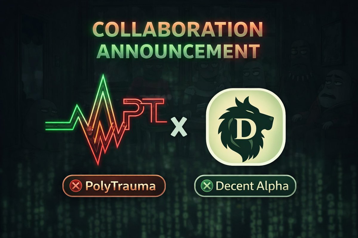 𝑯𝒆𝒚 𝑫𝒆𝒄𝒆𝒏𝒕𝒔 ❤️

We are happy to announce our collaboration with <a href="/poly_trauma/">PolyTrauma</a> 

We bet YES or NO The chart went up Then went down We lost it all PolyTrauma

Raffle going live in our discord soon. Don't miss out
🔗 discord.gg/decentalpha