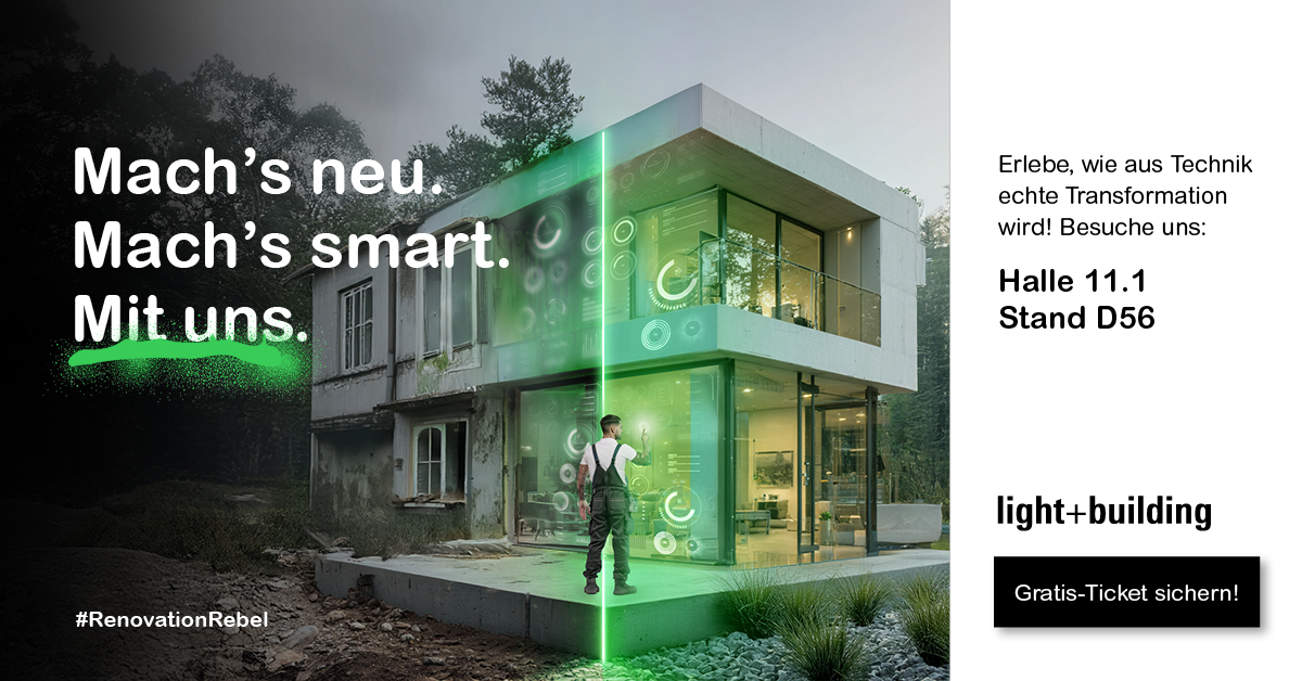 SchneiderAUT's tweet image. Besuchen Sie uns auf der #LB26 und erleben Sie innovative Lösungen, die zeigen, wie moderne Gebäudetechnologie funktioniert. Gratisticket ➡️ spr.ly/6016hHZ62
Halle 11.1, Stand D56
"Mach’s neu. Mach’s smart. Mit uns."
#Beelectrified #SmartHome #Wohnbau #RenovationRebels