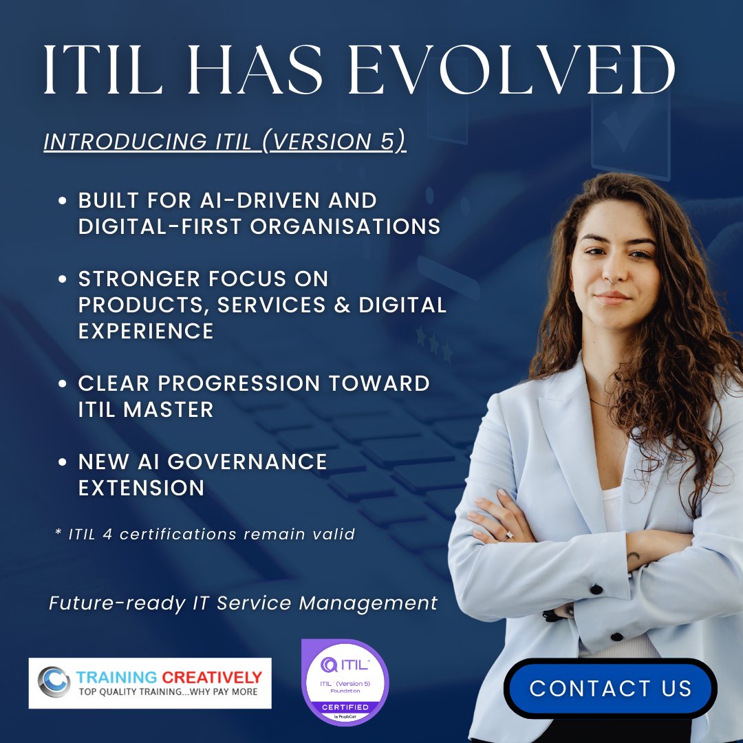 traincreatively's tweet photo. #PEOPLECERT just announced the release of #ITIL5, the latest version of the leading global service management methodology.

All service management stakeholders will access the Candidate FAQs on ITIL5 here: https://t.co/PR5lgJ3gMe 

#ITIL #ServiceManagement #DigitalTransformation https://t.co/J5KrsIqUV5