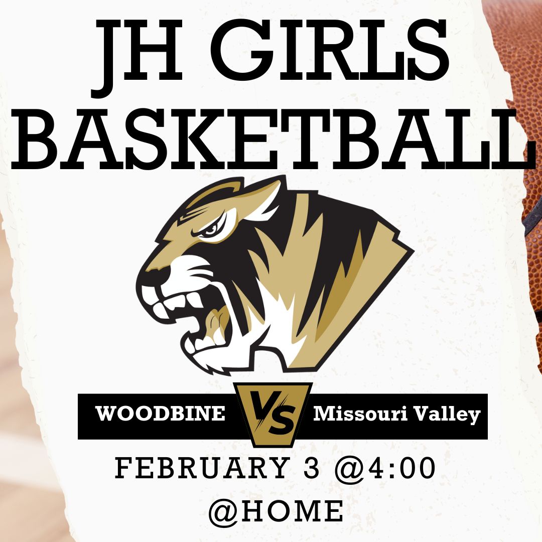 Get ready to roar, Woodbine! Our Junior High Lady Tigers are defending our home court today against Missouri Valley. Let's pack the stands and show them some serious Tiger Pride! Tip-off at 4:00 PM at home.  #WoodbineTigers #LadyTigers #TigerPride #JHBasketball #SupportTheTeam
