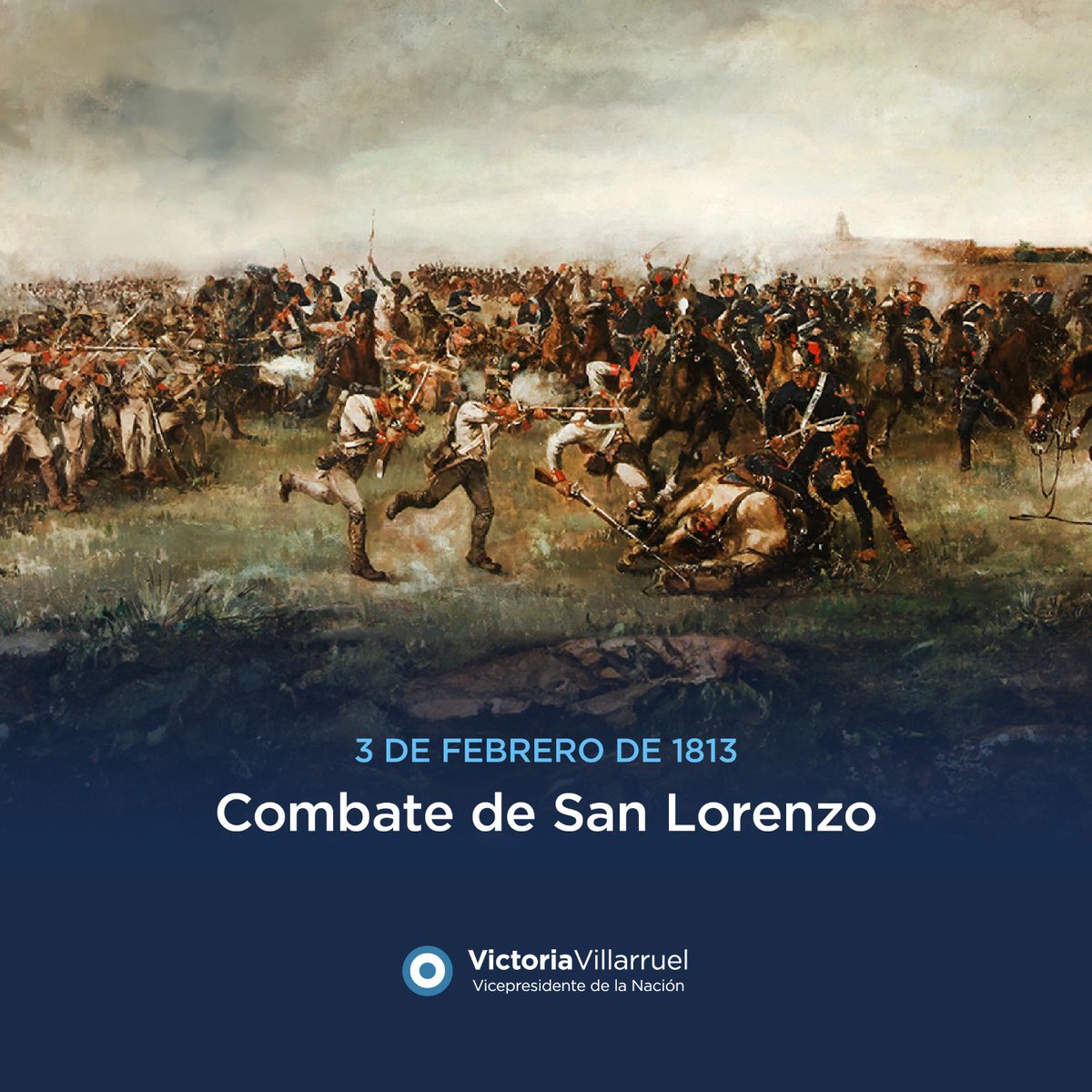 VickyVillarruel's tweet photo. El 3 de febrero de 1813, en la ribera del Paraná, el entonces Coronel José de San Martín condujo al Regimiento de Granaderos a Caballo para rechazar a las fuerzas realistas. 

Fue una acción breve, pero decisiva y ejecutada con una disciplina ejemplar, el bautismo de fuego de los Granaderos y un paso enorme hacia la libertad de nuestra Patria. 

San Lorenzo nos recuerda que la Nación Argentina se forjó con valentía, orden y espíritu de servicio y que la libertad fue una conquista lograda por hombres dispuestos a darlo todo por la Patria.

Allí quedó sellado el ejemplo de los Granaderos a Caballo y el heroísmo inmortal del sargento Juan Bautista Cabral que entregó su vida cumpliendo con el deber. Mi gratitud eterna a nuestros héroes.

Un abrazo fuerte a todos los habitantes de San Lorenzo (Santa Fe) y Saladas (Corrientes) cuna de nacimiento del Sargento Cabral, que hoy recuerdan el sacrificio de sus hijos en aras de la Patria y la victoria sobre los realistas. 
Ha sido un honor estar allí y celebrar con uds la Argentinidad!
