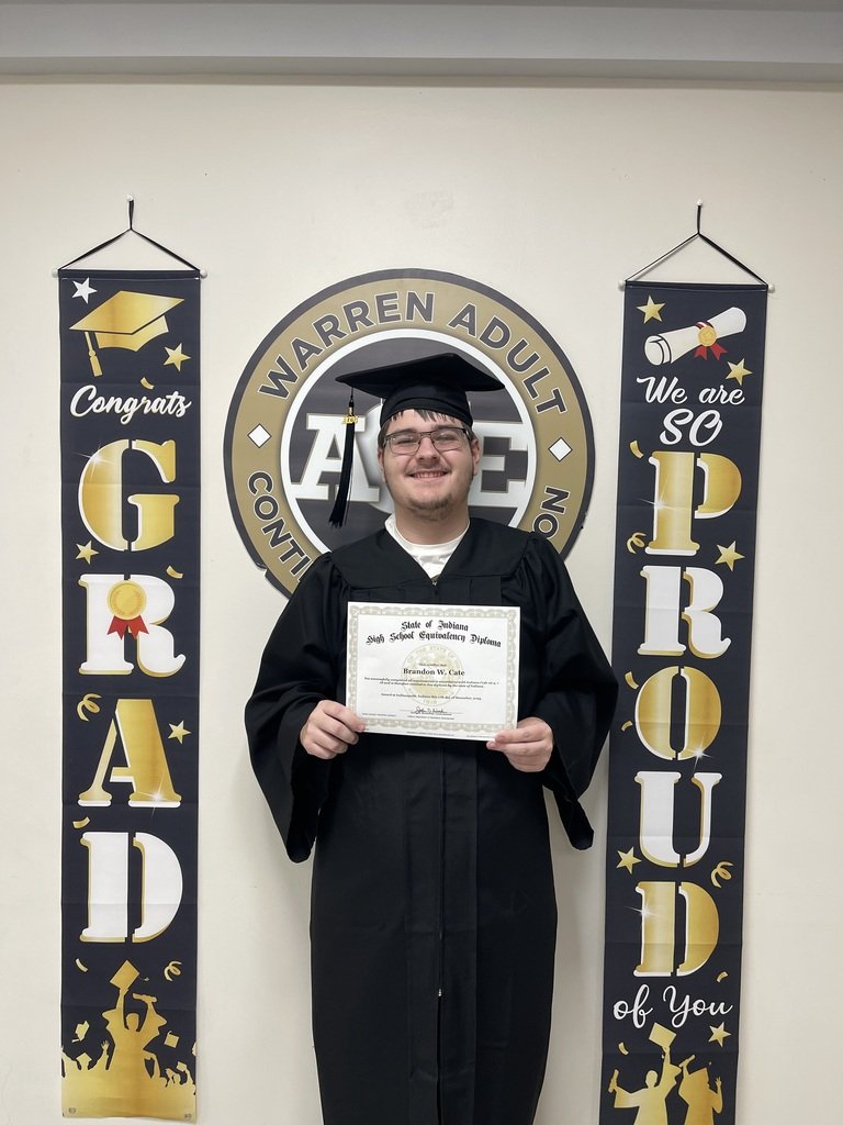 Recognizing Brandon Cate for achievement 🎓
“Warren Adult Ed gave me the preparation I needed for the GED and HiSET, opening the door to better job opportunities.”
The MSD Warren Adult Ed team is proud of you.
#WarrenWill <a href="/Warren_Adult_Ed/">Warren Twp Adult Ed</a> <a href="/MSDWarren/">MSD of Warren Township</a> #IAACE