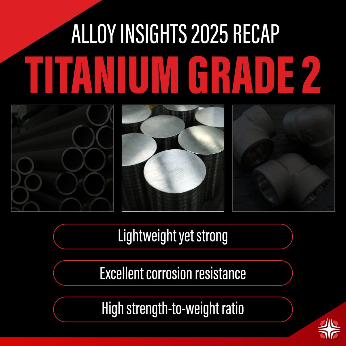 Titanium Grade 2: Lightweight, strong, and highly resistant to corrosion. Perfect for space exploration, marine, and chemical applications.

Learn more: ow.ly/RhST50Y1smx

#AlloyInsights #Titanium #CorrosionResistance #Metallurgy