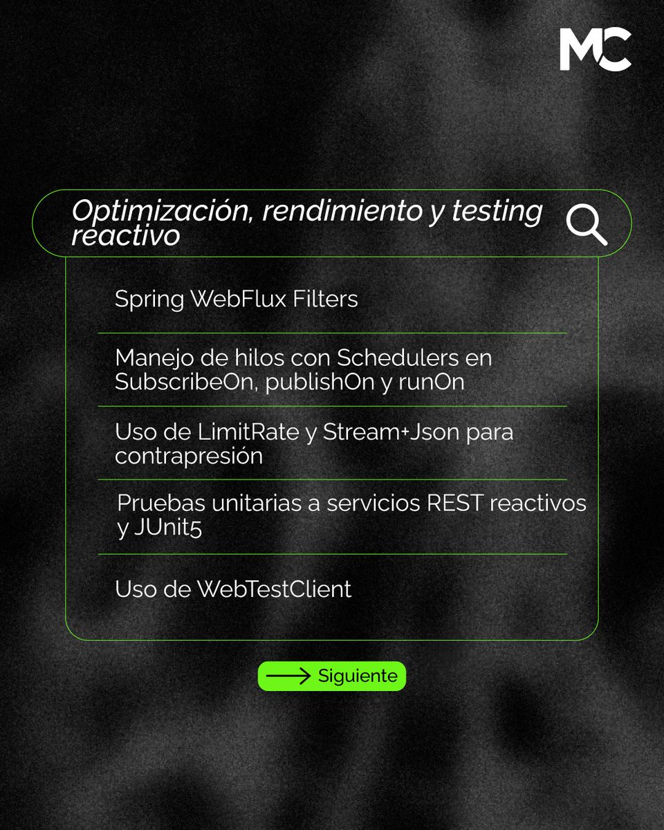 mitocode's tweet photo. ¡Hey, coder! 🙋🏻‍♀️🙋🏻‍♂️. Te compartimos la ruta que seguirás en nuestro curso Spring WebFlux👨🏻‍💻👩🏻‍💻

🚨 ÚLTIMOS CUPOS DISPONIBLES: Spring WebFlux
📆 07 de Febrero
📲 https://t.co/tUA36uFZIc
.
#mitocode #programador #programacion #tecnologia #springwebflux #programacionreactiva #java https://t.co/kSz9eRGdkM