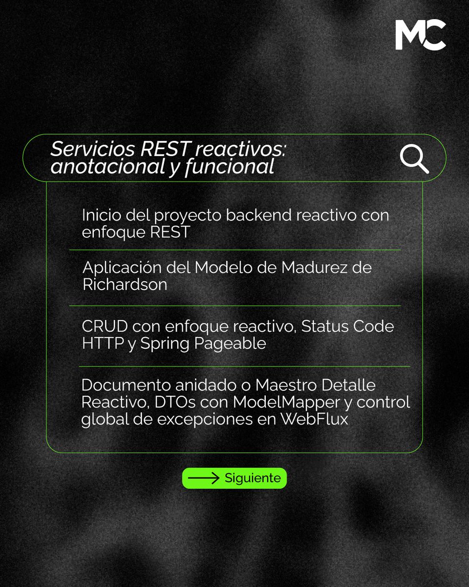 mitocode's tweet photo. ¡Hey, coder! 🙋🏻‍♀️🙋🏻‍♂️. Te compartimos la ruta que seguirás en nuestro curso Spring WebFlux👨🏻‍💻👩🏻‍💻

🚨 ÚLTIMOS CUPOS DISPONIBLES: Spring WebFlux
📆 07 de Febrero
📲 https://t.co/tUA36uFZIc
.
#mitocode #programador #programacion #tecnologia #springwebflux #programacionreactiva #java https://t.co/kSz9eRGdkM
