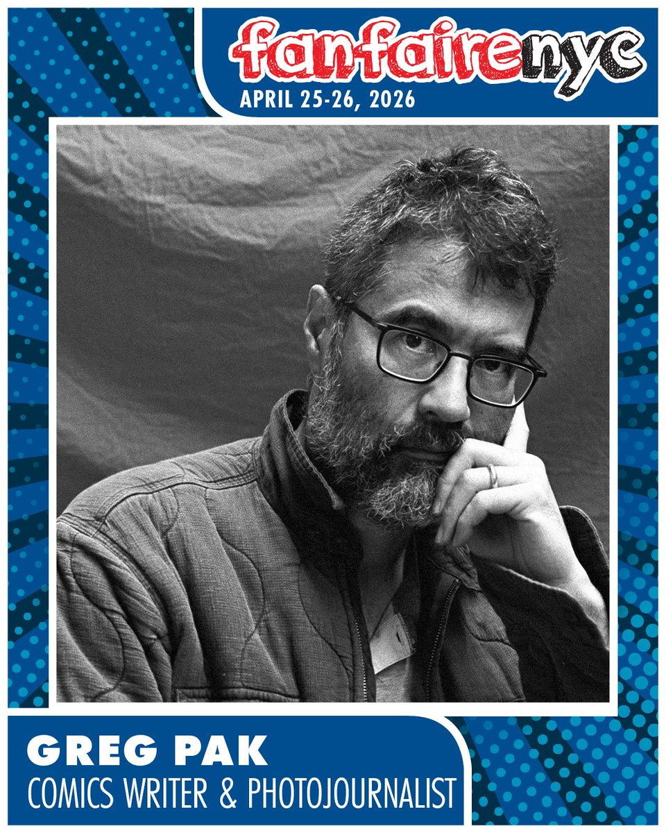 fanfairenyc's tweet photo. Meet comics legend Greg Pak at Fanfairenyc! From Planet Hulk to Darth Vader, Greg’s creative genius lands at NYC’s pop culture festival. 🎨✨

Tickets are flying—use code EARLY26 for 15% OFF until Feb 28!

April 25-26, 2026 | High School of Art &amp; Design

#Fanfairenyc2026 #GregPak https://t.co/iXvY7biRFK