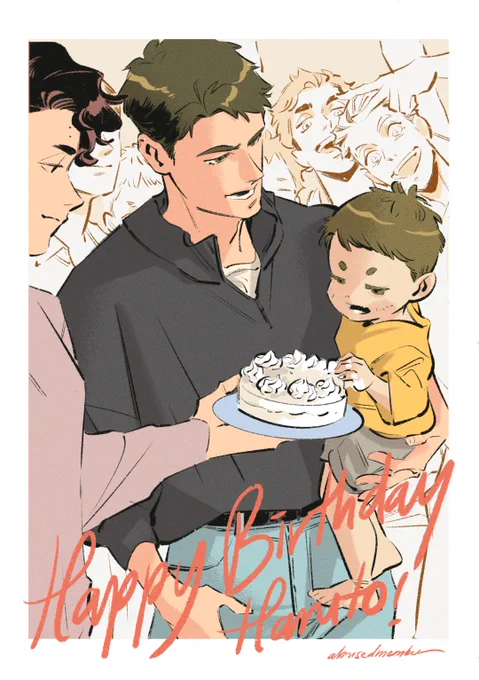 Celebrating Haruto's birthday with dad and the uncs As per usual, Haruto just had to get his hands on the cake #Haikyuu #ハイキュー #UshijimaHaruto