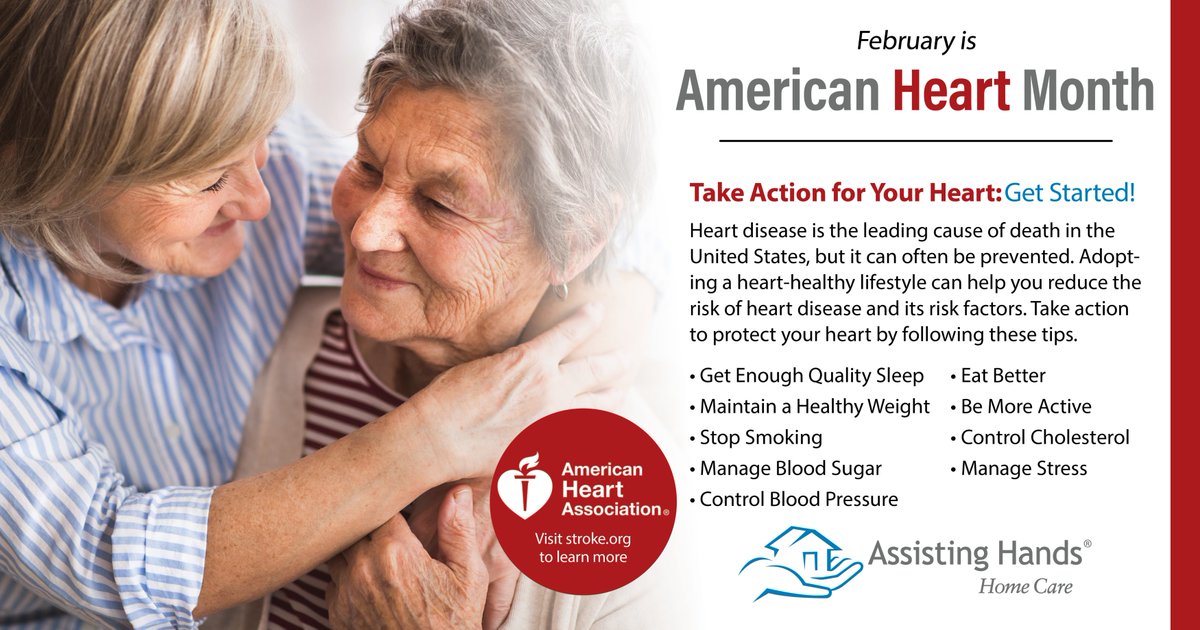 Celebrate American Heart Month with us! ❤️ Taking care of your heart means taking care of yourself. Let Assisting Hands Home Care be there to support your loved ones in maintaining a healthy lifestyle while living independently. 💪