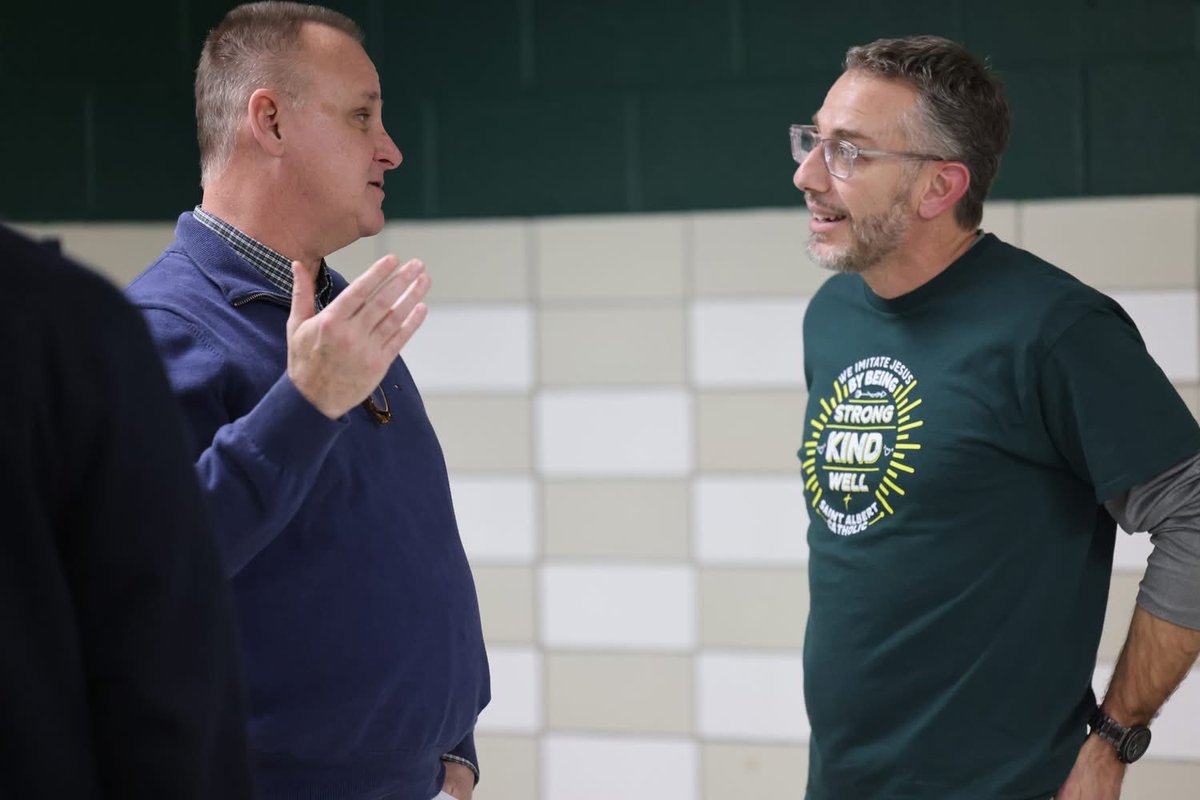 StAlbertSchools's tweet photo. Yesterday, our new MS/HS Administrator Todd Barnett and Chief Advancement Officer Mike Murtagh had the opportunity to meet with our amazing staff and teachers and share their vision for the future of Saint Albert Catholic. https://t.co/5DlbiMoaEQ