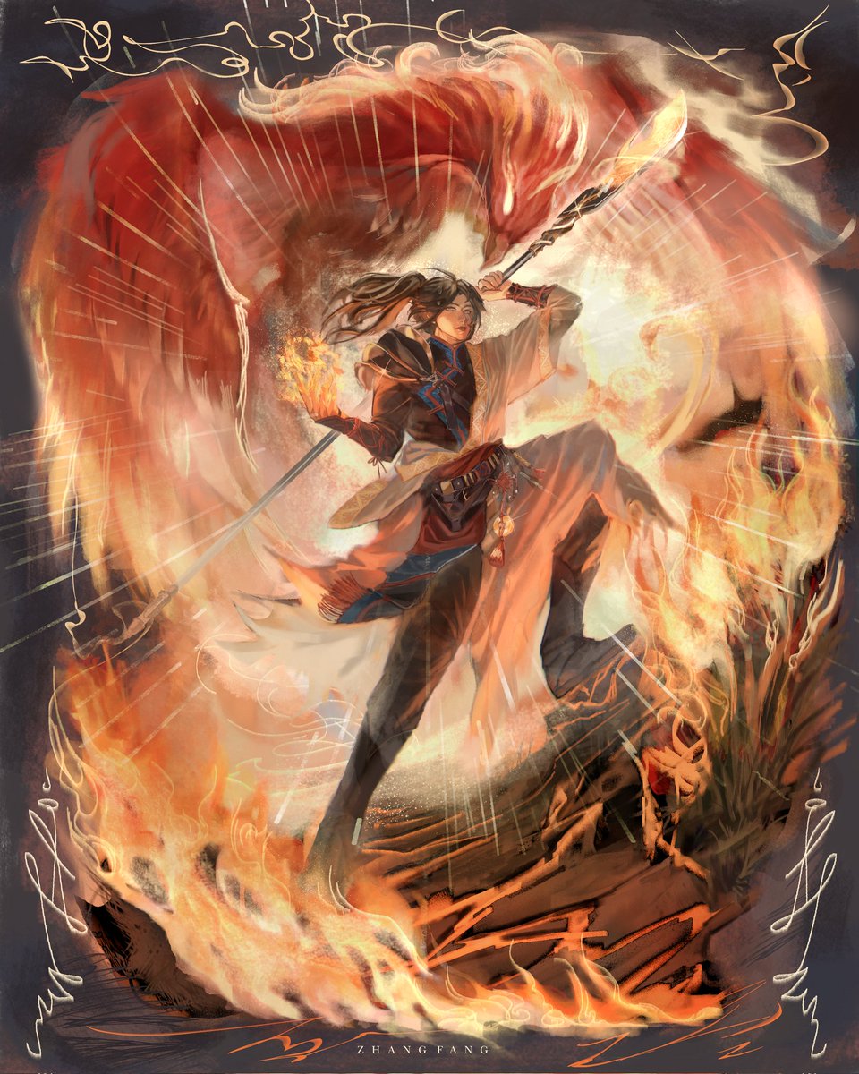 Pizzen_'s tweet photo. "The future is dark and cold, so let my fire burn this path for me who has gone astray in the light of darkness" -Zhang Fang 

#originalcharacter  #digitalillustration #DigitalArtist #digitalillustration
(Finally finished it after 4 months) https://t.co/7nQuFbeQb2