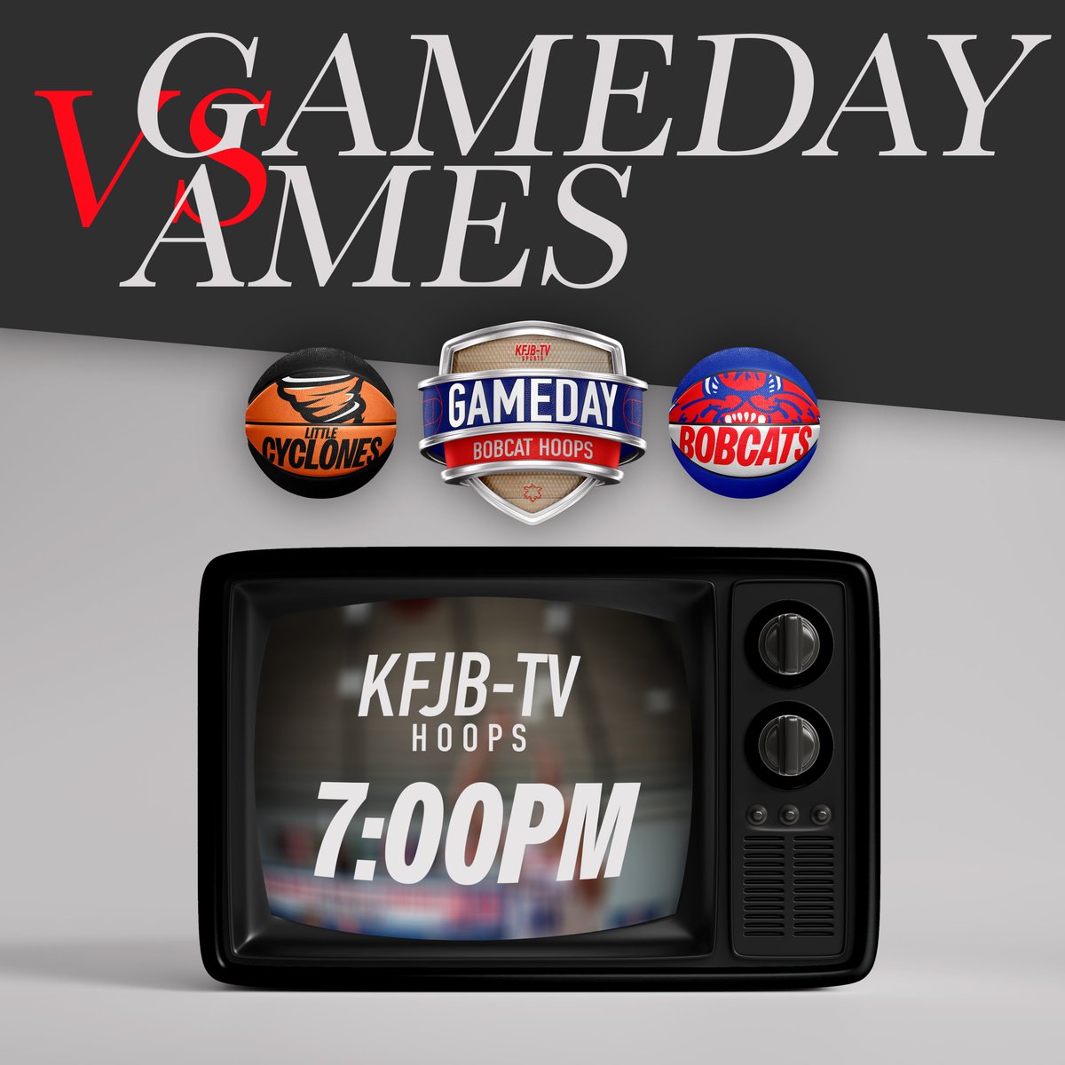 KFJBTV's tweet photo. ‼️PACK THE ROUNDHOUSE TONIGHT‼️The Cats look for payback in the Highway 30 Rivalry on KFJB-TV!

🆚 @AmesAthletics 
🏀 Coverage starts at 7:00 pm (Bonus Coverage of Girls Game)
🎙️ @TVBrandonLewis &amp; Dylan Does
📱 https://t.co/H3ynxVRhRH https://t.co/9tn4jU6Vu6