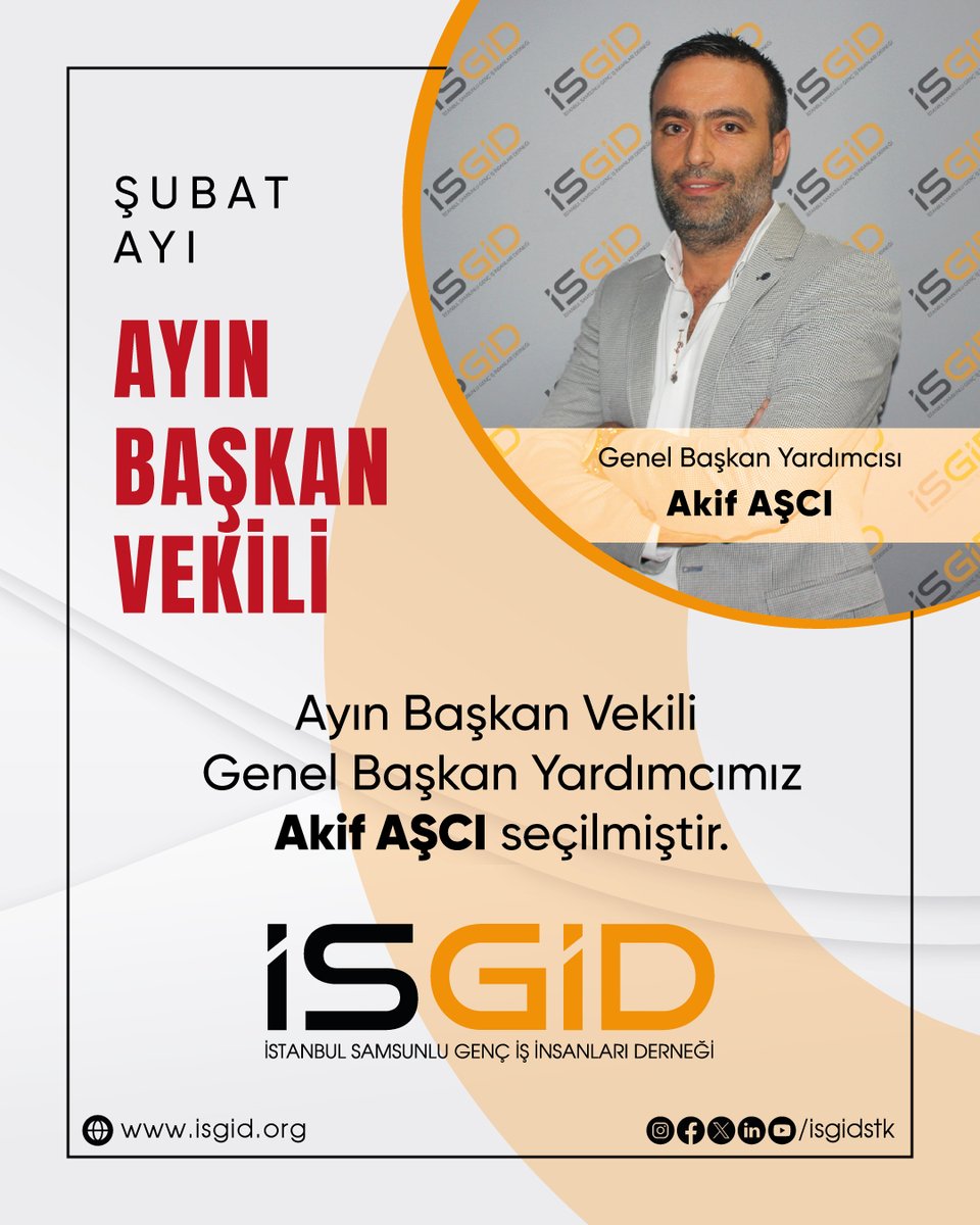 Şubat Ayı Ayın Başkan Vekili Genel Başkan Yardımcımız Akif AŞCI seçilmiştir.

#İsgid #AyınBaşkanVekili #ŞubatAyı #GenelBaşkanVekili