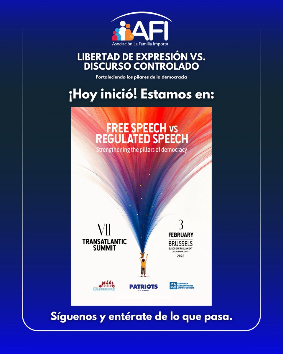 familiaimporta's tweet photo. ¡Hoy inició! Estamos en:

ViI Transatlantic Summit 2026 - Parlamento Europeo, Bruselas

Síguenos y entérate de lo que pasa.

Political Network for Values @pnfvalues
#politicalnetworkforvalues #LibertadDeExpresion https://t.co/UA9G0BKeZb