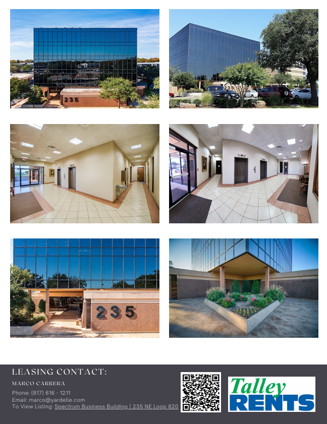 TalleyRents's tweet photo. 📷OFFICE SUITES FOR LEASE📷
Competitive pricing w/ Limited Space &amp; Move-In Ready!
Spectrum Business Building Located at 235 NE Loop 820, Hurst, TX. 76053.
https://t.co/AErQAYR5l9
Commercial Leasing - Call Marco Carrera @ 817-616-1211 or marco@yardelle.com for Immediate Showings https://t.co/jZZShj4WxH