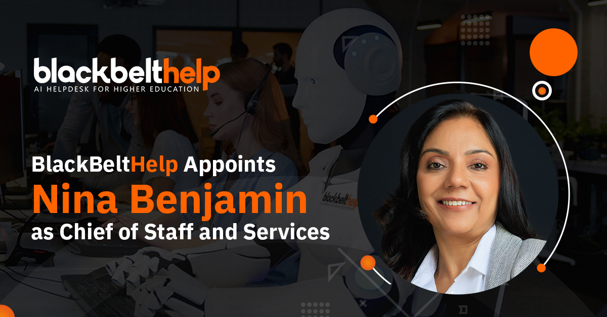 BlackBeltHelp's tweet photo. We’re excited to welcome Nina Benjamin as Chief of Staff &amp; Services at BlackBeltHelp. With 25+ years of global leadership, she’ll help strengthen execution and scale our AI-powered solutions for higher education.
 
Read more: https://t.co/cItPAQsARy
 
#LeadershipAnnouncement https://t.co/Lie0f5hWMX