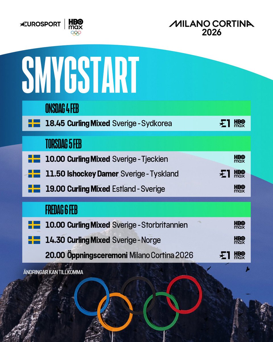 OS i Milano Cortina 2026 smygstartar med curling och hockey! 🥌🏒

Här är höjdunkterna på HBO Max under de kommande dagarna.
