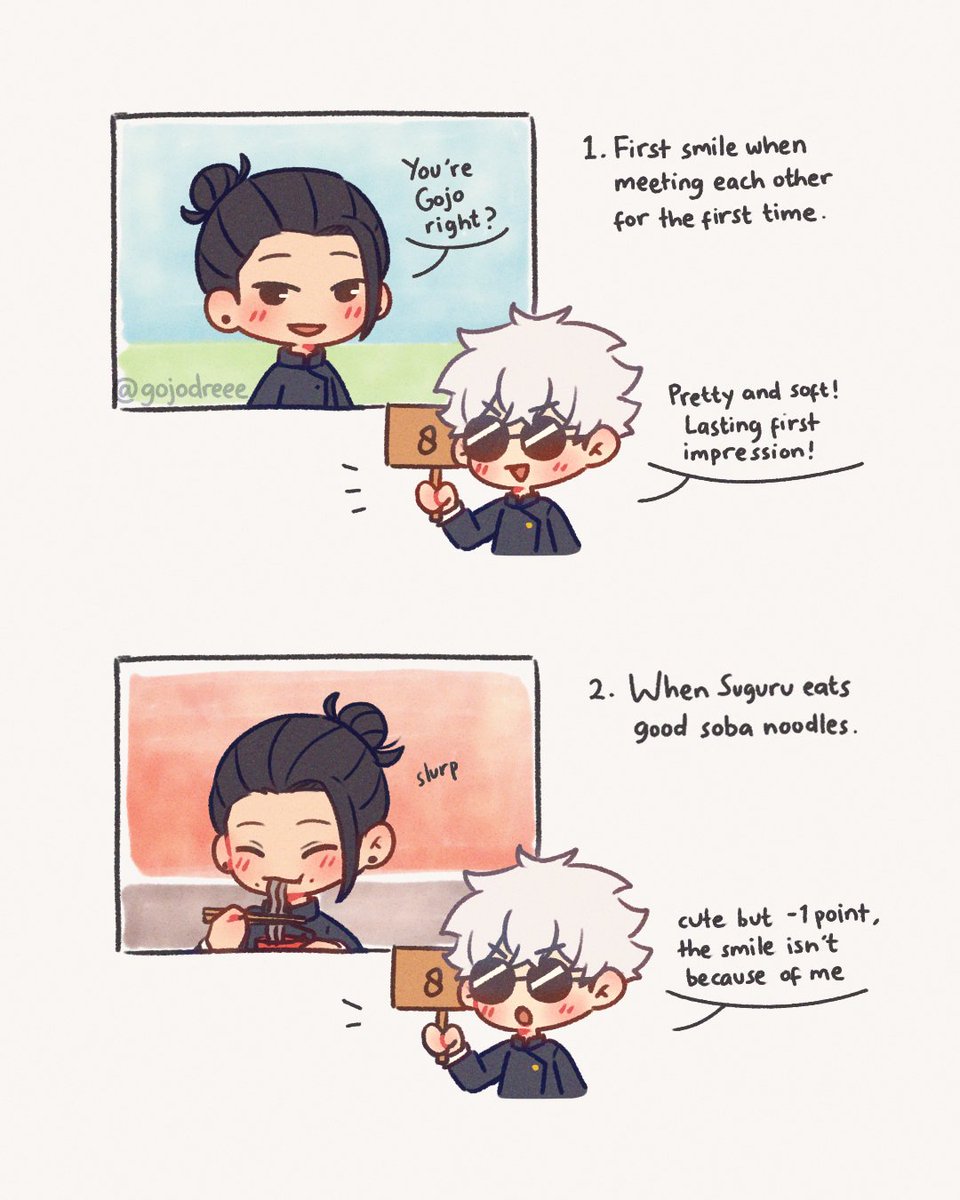 gojodreee's tweet image. Ranking Suguru and his many smiles! (ft. Satoru) 🏅
(1/4)
#satosugu #五夏