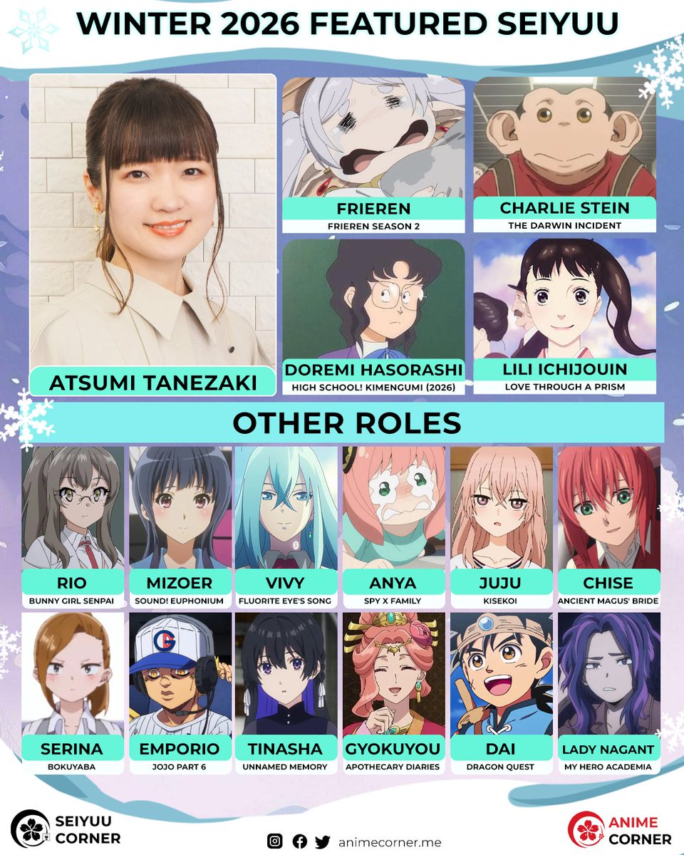seiyuucorner's tweet image. ❄️ Daily Winter 2026 Featured Seiyuu: Atsumi Tanezaki