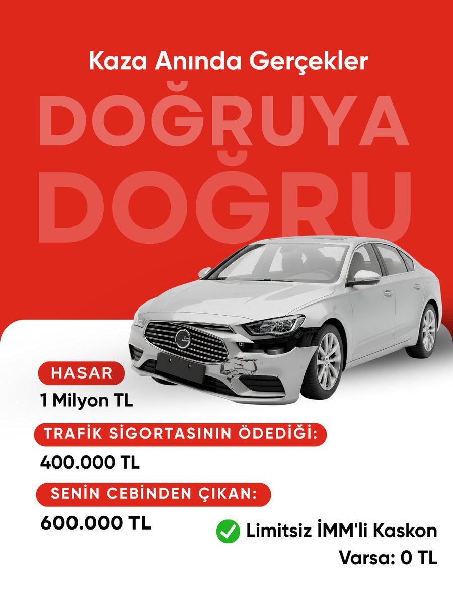 Trafik sigortası, hasar durumunda karşı tarafın zararlarını karşılar.

sigortaladım.com’da, 20’nin üzerinde sigorta şirketinden alacağın kasko tekliflerini karşılaştır, sana en uygun olanı seç.

Detaylı bilgi için: sigortaladim.com/kasko-sigortasi