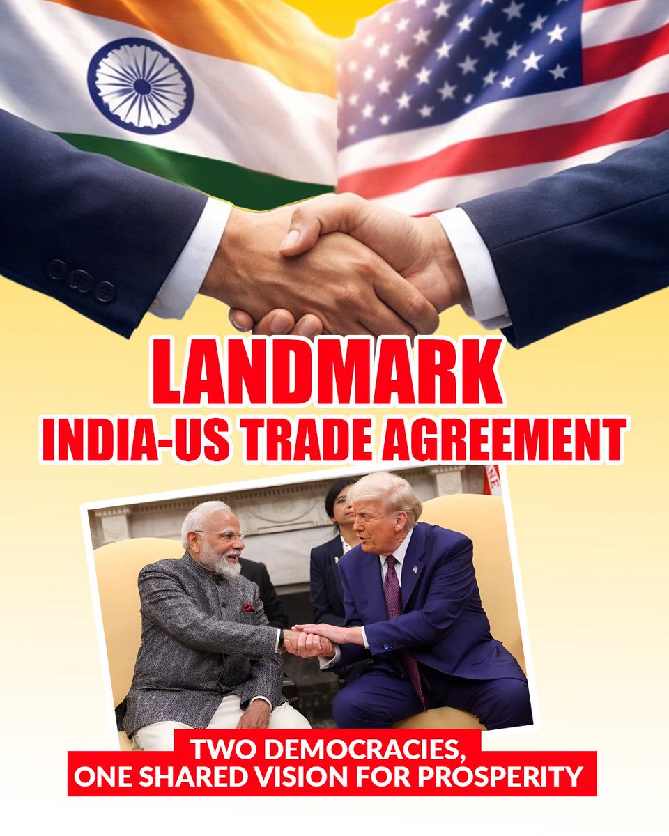 The landmark India-US Trade Deal, finalised by Hon’ble Prime Minister Shri Narendra Modi and Hon’ble US President Donald Trump, marks a key step in strengthening India’s global economic standing. (1/3)

#IndiaUSTradeDeal