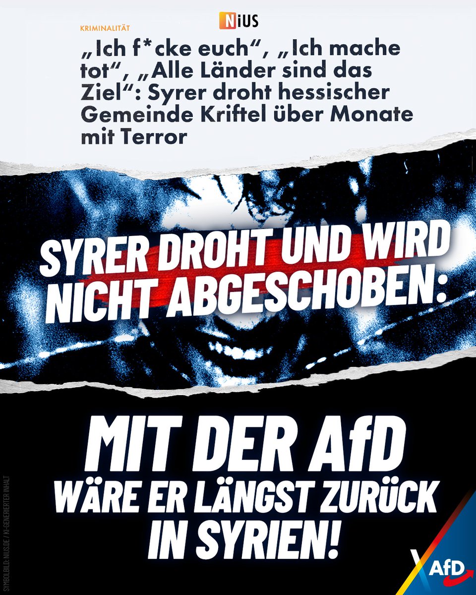 Es ist ein absoluter Skandal und eine Kapitulation unseres Rechtsstaates vor der eigenen Haustür! In Hessen verbreitet ein syrischer Asylbewerber seit Monaten blanken Terror, droht mit Mord, der Vernichtung ganzer Familien und dem Ende aller Deutschen. Dass ein Mann, der unsere