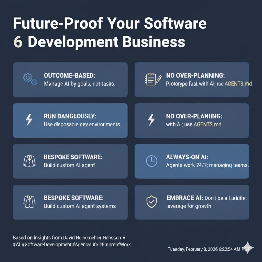 <a href="/dhh/">DHH</a> With the help of Gemini AI, here are the notes from the screenshot <a href="/dhh/">DHH</a> shared: 

1. Shift from "Task-Based" to "Outcome-Based" Management
In the past, you managed developers by giving them specific tasks (e.g., "Implement this button with this logic").

The Change: You must now