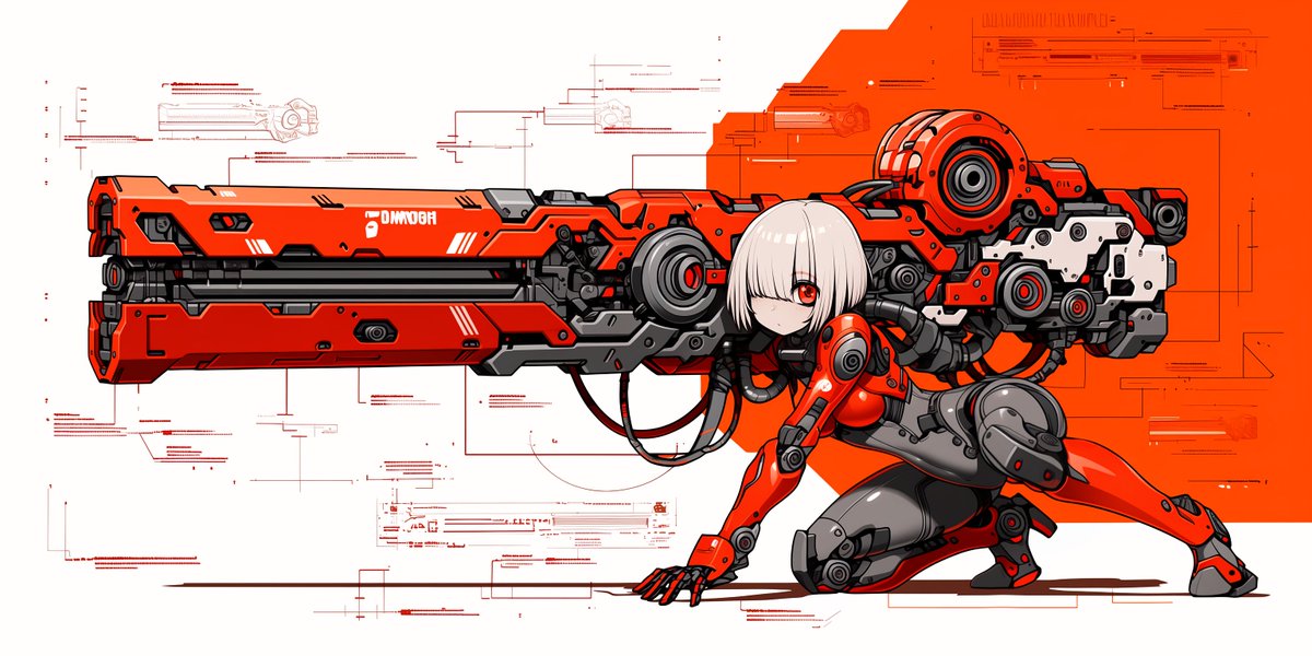ninohut's tweet image. 大きな銃を担いで姿勢を低くするサイボーグガール
A cyborg girl carrying a large gun and crouching

横長もやってみました 2:1です