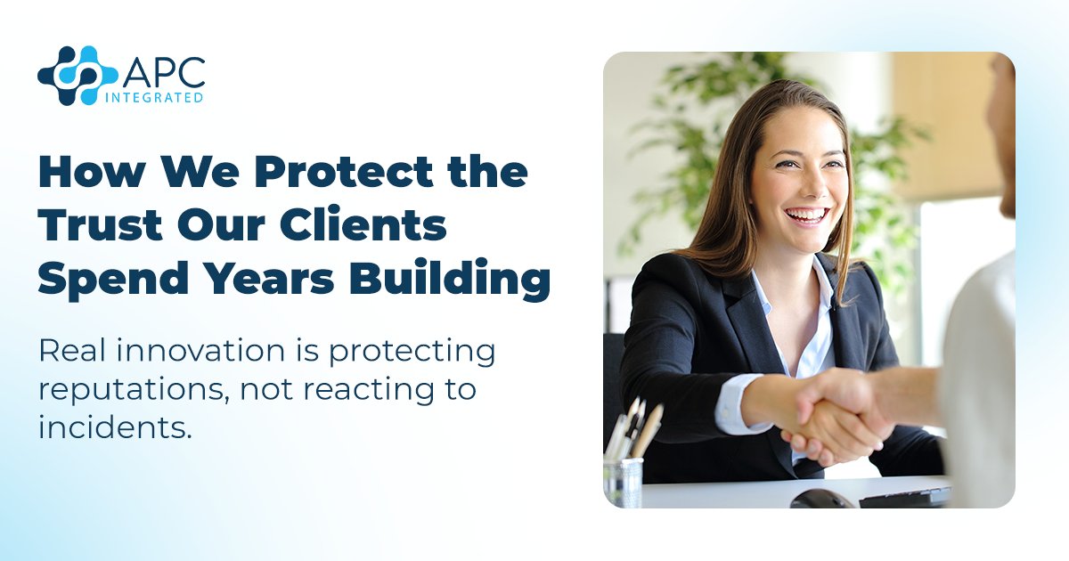 APC_Integrated's tweet photo. Your firm’s reputation took years to build and seconds to damage.

This Tech Tuesday reminder: real innovation is proactive care, tested updates, and protecting client trust before issues appear.

See how APC Integrated supports Boston firms: https://t.co/te8dgSsTIg https://t.co/PmNVM5SmcS