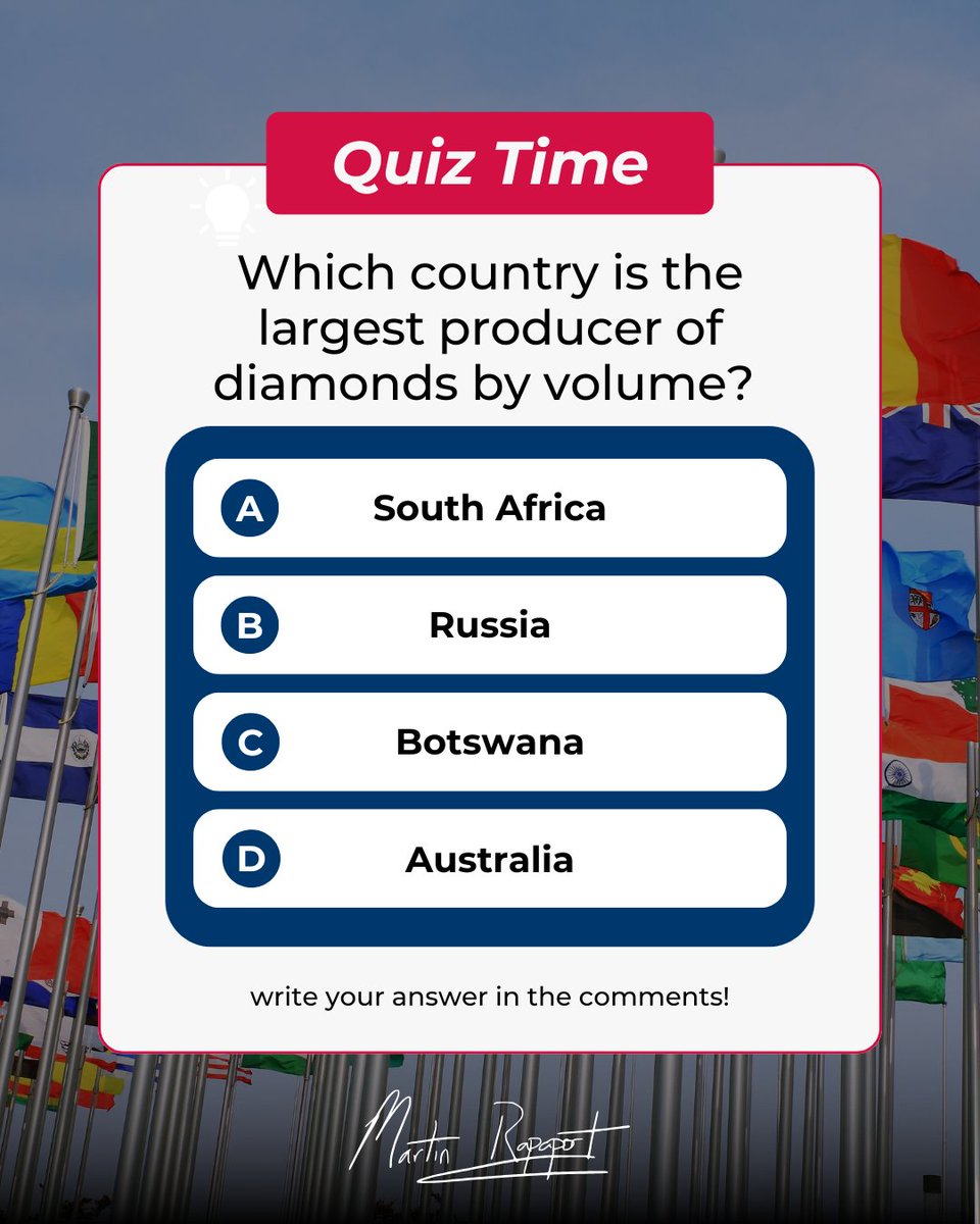 MartinRapaport's tweet image. Let’s see who knows their diamond geography! 🌍 

 #DiamondQuiz #GemTrivia #JewelryFun #GemLovers