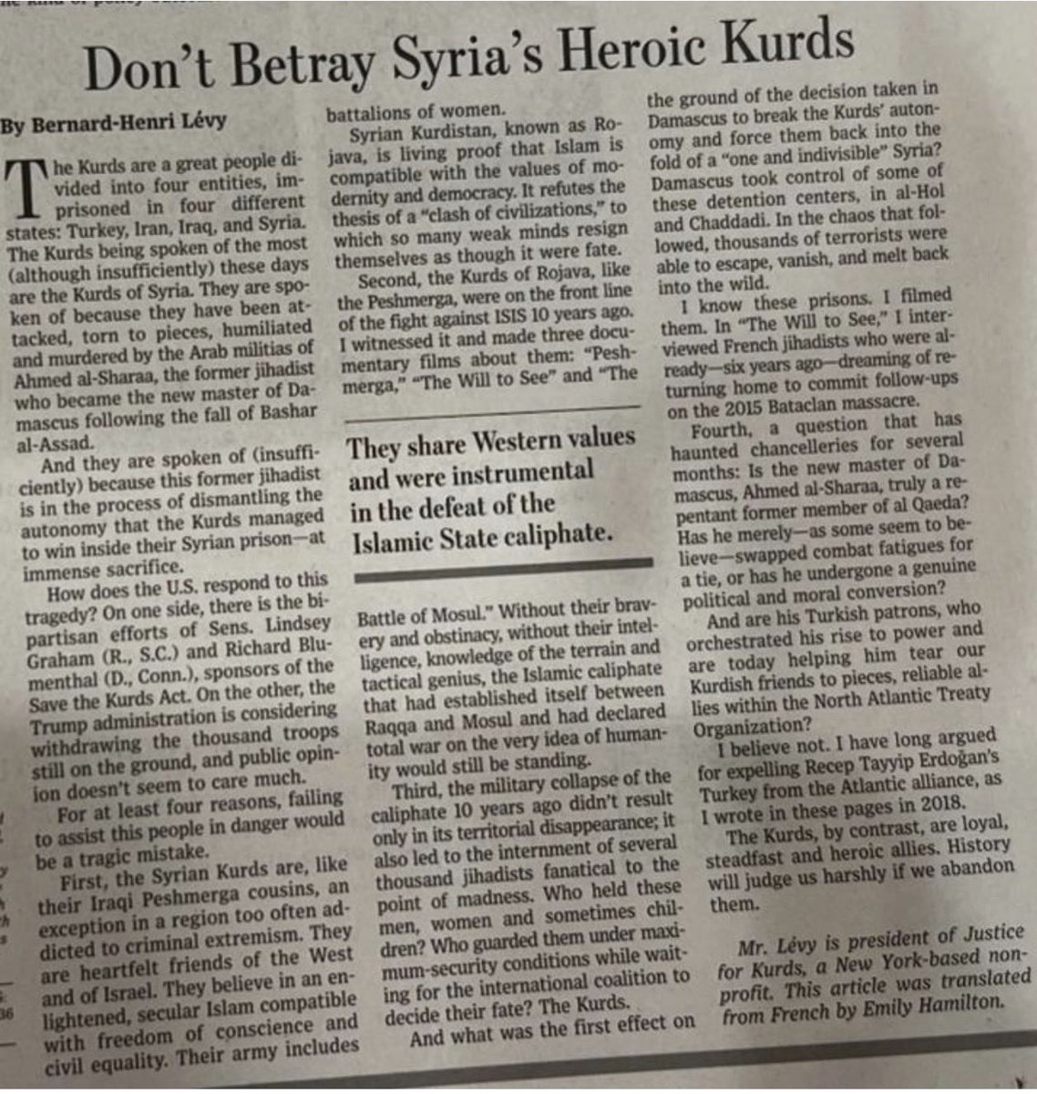 This morning Wall Street Journal. My dearest Kurdish friends…