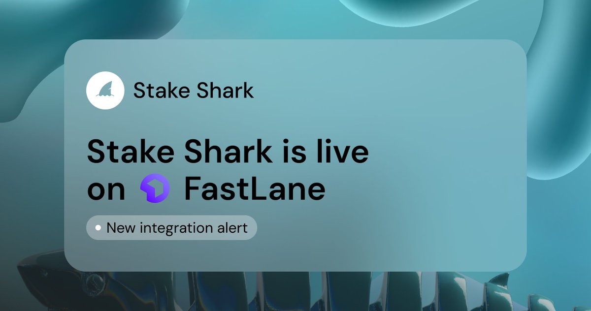 Stake Shark is live on FastLane 💜🤝💚

<a href="/0xFastLane/">FastLane Labs</a> is dedicated to optimizing execution, automation, and staking on Monad

Try $MON liquid staking and earn up to 16% APR: shmonad.xyz