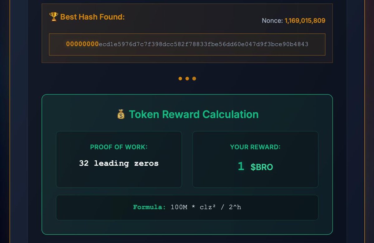 The BRO halvings have done their work.

32 leading zeroes nets you exactly 1 BRO today when mining.

The BRO supply is practically capped. More scarce than BTC. The only way to get more will be to buy from miners on Cast.

Soon... 🔥