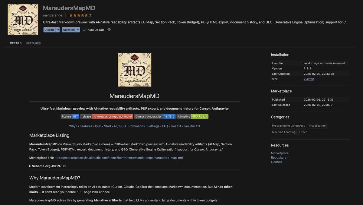 daniel164293555's tweet photo. Built this for Cursor 👇
MaraudersMapMD — fast Markdown, structure maps, AI-ready docs. No cloud. https://t.co/3rJJlLbJOv